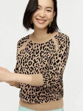 J. Crew Boyfriend Crewneck Wool Blend Leopard Cheetah Sweater Size S